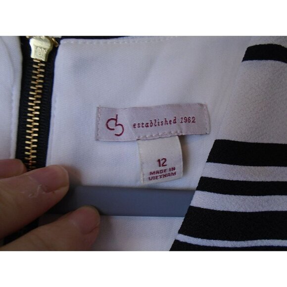 db Womens Dress Black White Red Horizontal Stripe Sz 12 Stunning - Picture 4 of 7